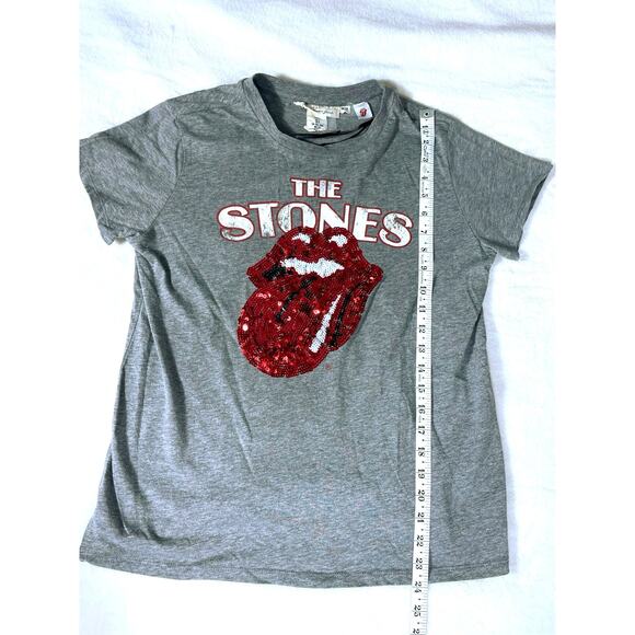 Rolling Stones H&M Sequin Logo T-Shirt Gray Women’s Small - Picture 4 of 6